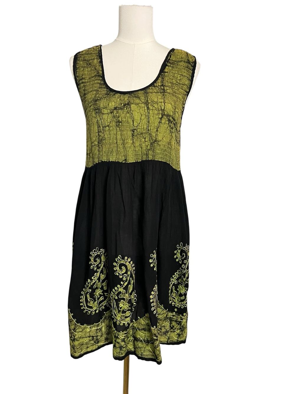 India Boutique Black & Olive Embroidered Rayon Sundress Boho Festival Size 1X